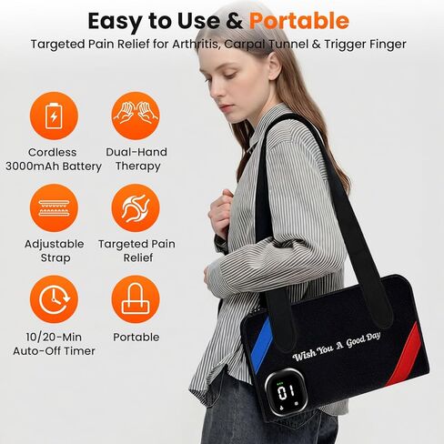 علاج بالضوء الأحمر اللاسلكي لليدين والمعصمين، كمامة علاجية بالأشعة تحت الحمراء مزدوجة اليد مع 80 خرزة LED مزدوجة الطول الموجي (660 نانومتر و850 نانومتر)، 5 أوضاع علاج، بطارية 3000 مللي أمبير في الساعة لتخفيف الألم بتغطية كاملة in Kuwait