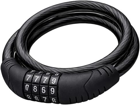 قفل دراجة من الفولاذ المرن بطول 4 أقدام مع آلية الإعداد الذاتي، بسمك 10 مم مع غطاء من البولي فينيل كلوريد، رمز قابل لإعادة الضبط مكون من 4 أرقام - كابل أمان متعدد الأغراض للدراجات البخارية والكراسي وحفلات الشواء (2، أسود) in Kuwait