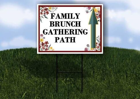 Family Brunch Gathering Path Spring Flowers Plum Pink Up Arrows A-Frame Single Sided 23x23 in. sign in Kuwait