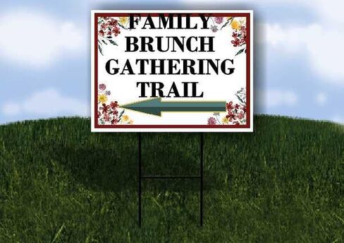 غداء عائلي، درب تجمع، زهور الربيع، سهام اتجاهية باللون الوردي البرقوق، إطار مزدوج الجوانب، مقاس 23 × 23 بوصة. in Kuwait