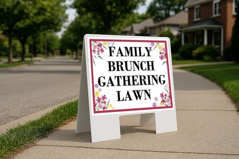 Family Brunch Gathering Lawn Spring Flowers Plum Pink Up Arrows A-Frame Single Sided 23x23 in. sign in Kuwait