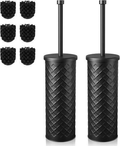 Toilet Bowl Brush and Holder Set 2 Pack with 4 Extra Brush Heads | Extra Long Handle with Splash Guard Cover, Tool-Free Installation, Bathroom Space-Saving, Cleaner Sets for Apartments, RV (Black) in Saudi Arabia