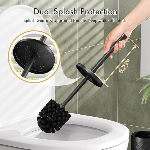 Toilet Bowl Brush and Holder Set 2 Pack with 4 Extra Brush Heads | Extra Long Handle with Splash Guard Cover, Tool-Free Installation, Bathroom Space-Saving, Cleaner Sets for Apartments, RV (Black) in Saudi Arabia
