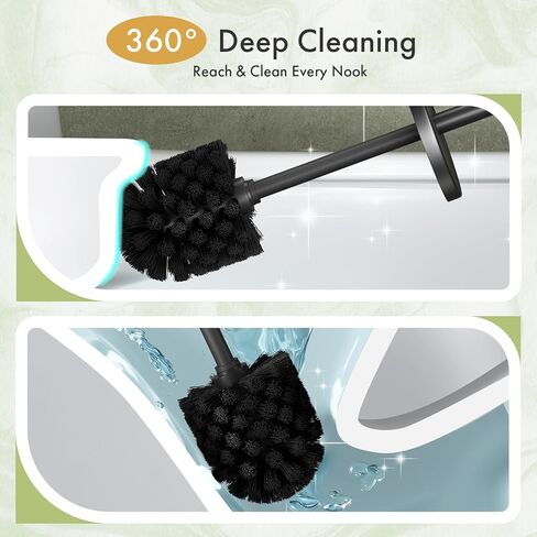 Toilet Bowl Brush and Holder Set 2 Pack with 4 Extra Brush Heads | Extra Long Handle with Splash Guard Cover, Tool-Free Installation, Bathroom Space-Saving, Cleaner Sets for Apartments, RV (Black) in Saudi Arabia
