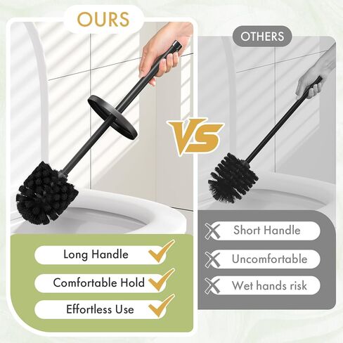 Toilet Bowl Brush and Holder Set 2 Pack with 4 Extra Brush Heads | Extra Long Handle with Splash Guard Cover, Tool-Free Installation, Bathroom Space-Saving, Cleaner Sets for Apartments, RV (Black) in Saudi Arabia