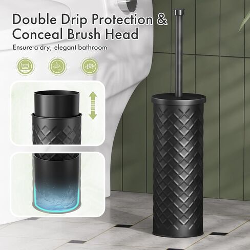 Toilet Bowl Brush and Holder Set 2 Pack with 4 Extra Brush Heads | Extra Long Handle with Splash Guard Cover, Tool-Free Installation, Bathroom Space-Saving, Cleaner Sets for Apartments, RV (Black) in Saudi Arabia