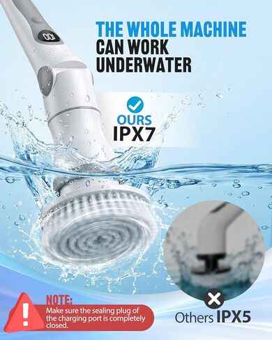 منظف ​​دوار كهربائي لاسلكي، 4 زوايا مع 8 رؤوس فرشاة قابلة للاستبدال، مقبض قابل للتعديل 3 سرعات مع شاشة LED - وقت تشغيل 90 دقيقة، فرشاة تنظيف مقاومة للماء IPX7 للحمام في حوض الاستحمام in Kuwait