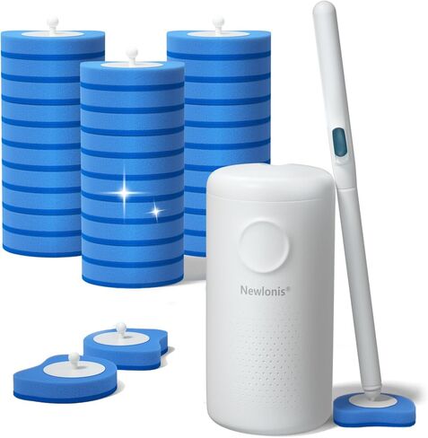 Newlonis® فرشاة مرحاض للاستعمال مرة واحدة مع 32 عبوة إعادة تعبئة، وعصا تنظيف وعاء المرحاض المثبتة على الحائط، ومجموعة فرشاة المرحاض وحاملها in Kuwait