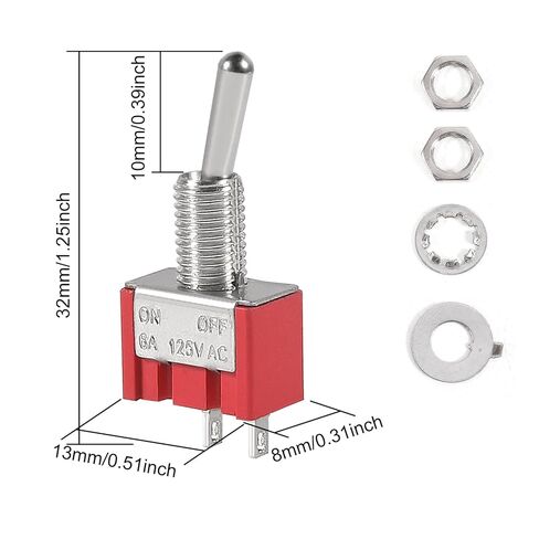 20pcs SPST Mini Toggle Switch Miniature ON/Off Switch 2 Terminal 2 Position 6A 125V 3A 250V -Red in Saudi Arabia
