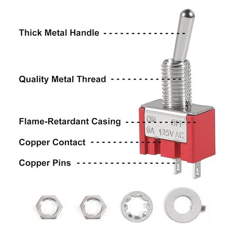 20pcs SPST Mini Toggle Switch Miniature ON/Off Switch 2 Terminal 2 Position 6A 125V 3A 250V -Red in Saudi Arabia