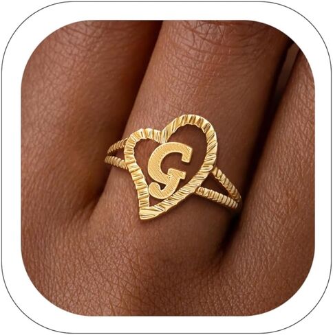 خواتم ذهبية للنساء غير مشوهة أنيقة مطلية بالذهب عيار 14 قيراط خواتم أولية عتيقة على شكل حرف قلب خواتم إبهام مقاس 6-10 هدايا مجوهرات شخصية in Kuwait