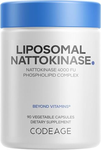 مكمل Codeage Liposomal Nattokinase - Nattokinase 4000 FU، توصيل الجسيمات الشحمية - نباتي، غير معدّل وراثيًا - 90 كبسولة in Saudi Arabia