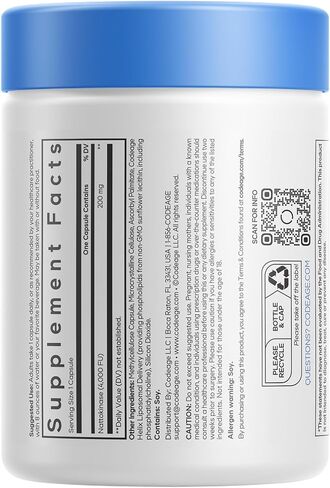 مكمل Codeage Liposomal Nattokinase - Nattokinase 4000 FU، توصيل الجسيمات الشحمية - نباتي، غير معدّل وراثيًا - 90 كبسولة in Saudi Arabia