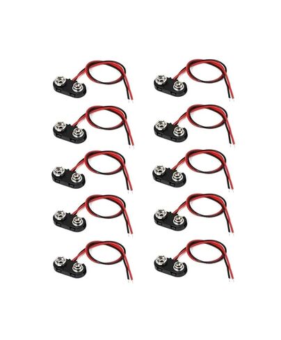 10 قطع من موصل مشبك بطارية 9 فولت من Fengpeng، اتصال كابل طويل، هيكل صلب، أسود أحمر (على شكل حرف T) in Kuwait