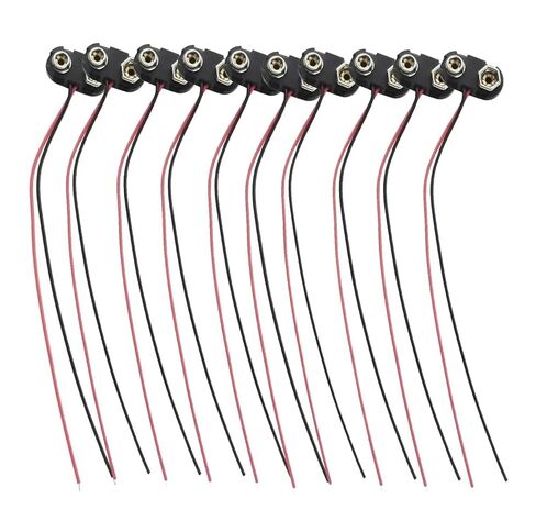 10 قطع من موصل مشبك بطارية 9 فولت من Fengpeng، اتصال كابل طويل، هيكل صلب، أسود أحمر (على شكل حرف T) in Kuwait