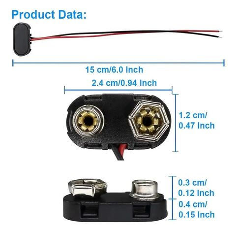 10 قطع من موصل مشبك بطارية 9 فولت من Fengpeng، اتصال كابل طويل، هيكل صلب، أسود أحمر (على شكل حرف T) in Kuwait