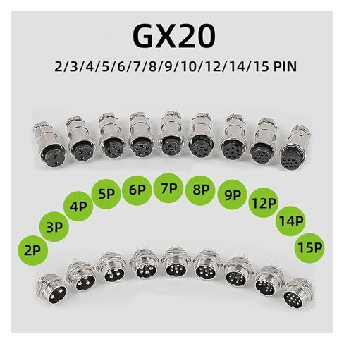 Fengpeng 5/10/20Set GX20 2 3 4 5 6 7 8 9 10 12 14 15 دبوس مقبس توصيل الطيران موصل دائري مقاوم للماء (10 مجموعات (ذكر أنثى)، 2P) in Kuwait