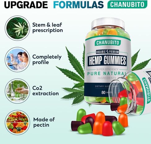 Hemp Gummies for Pain Sleep Anxiety - 100% Natural Organic Supplement High Potency Pure Hemp Oil Extract Edibles Gummy 1 Pack, Vegan, Non-GMO in Kuwait