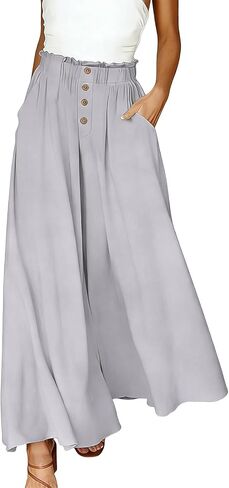Women Palazzo Pants Summer Wide Leg Boho High Elastic Waisted Casual Loose Fit Pant Beach Travel Vacation Outfits in Saudi Arabia