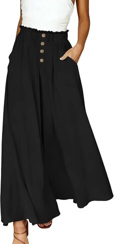 Women Palazzo Pants Summer Wide Leg Boho High Elastic Waisted Casual Loose Fit Pant Beach Travel Vacation Outfits in Saudi Arabia