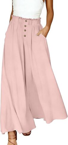 Women Palazzo Pants Summer Wide Leg Boho High Elastic Waisted Casual Loose Fit Pant Beach Travel Vacation Outfits in Saudi Arabia