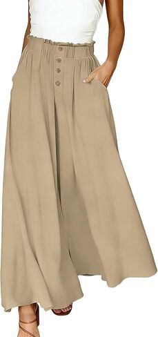 Women Palazzo Pants Summer Wide Leg Boho High Elastic Waisted Casual Loose Fit Pant Beach Travel Vacation Outfits in Saudi Arabia