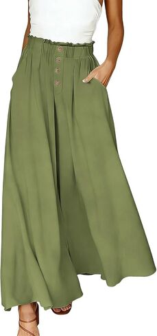 Women Palazzo Pants Summer Wide Leg Boho High Elastic Waisted Casual Loose Fit Pant Beach Travel Vacation Outfits in Saudi Arabia