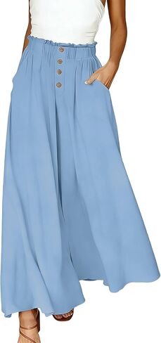 Women Palazzo Pants Summer Wide Leg Boho High Elastic Waisted Casual Loose Fit Pant Beach Travel Vacation Outfits in Saudi Arabia