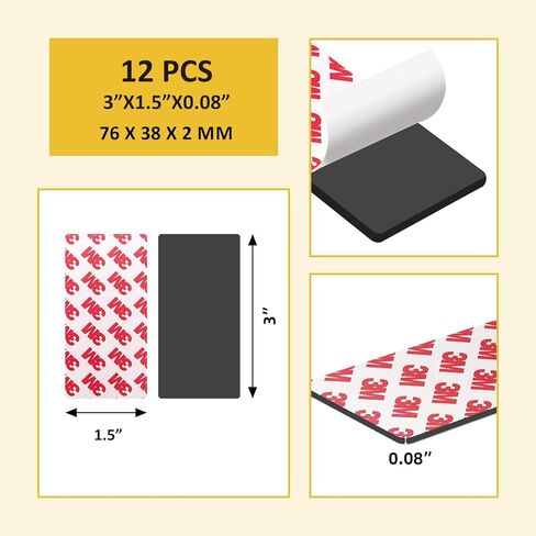 12 حزمة، شريط مغناطيسي 3 × 1.5 بوصة، شرائط مغناطيسية ذاتية اللصق مستطيلة مقطوعة مسبقًا، شرائط مغناطيسية مرنة قابلة للتقشير واللصق من أجل الأعمال اليدوية اليدوية الخفيفة ملصق بطاقة المشاريع الفنية لتكون مغناطيسية in Kuwait