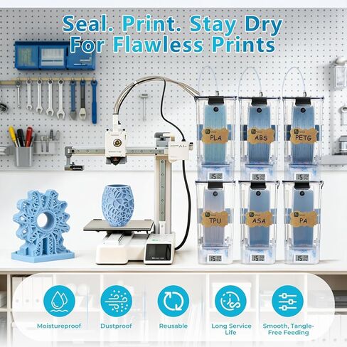 3D Printer Filament Storage Box, Dual-Outlet Airtight Dry Box with Ball-Bearing Spool Holder for Continuous Printing, Moisture-Proof Dispenser Compatible with 1.75mm 2.85mm PA Nylon TPU ABS PLA PETG in Saudi Arabia