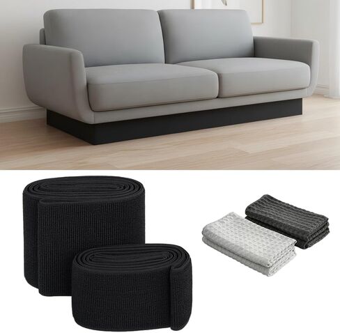 Under Sofa Blocker for Pets – Soft Fabric Gap Bumper, 3/5 Inch Height – Cut-to-Fit Couch & Bed Toy Blocker – Stops Dog Balls, Robot Vacuums Under Furniture (Black, Adjustable Length) in Kuwait