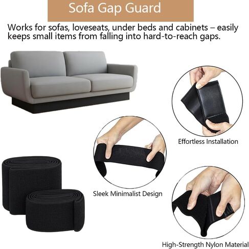 Under Sofa Blocker for Pets – Soft Fabric Gap Bumper, 3/5 Inch Height – Cut-to-Fit Couch & Bed Toy Blocker – Stops Dog Balls, Robot Vacuums Under Furniture (Black, Adjustable Length) in Saudi Arabia