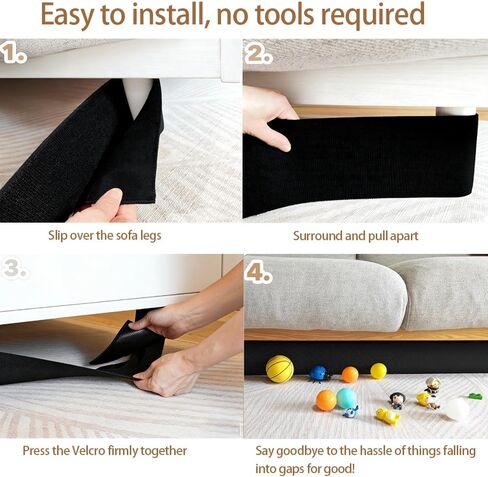 Under Sofa Blocker for Pets – Soft Fabric Gap Bumper, 3/5 Inch Height – Cut-to-Fit Couch & Bed Toy Blocker – Stops Dog Balls, Robot Vacuums Under Furniture (Black, Adjustable Length) in Saudi Arabia