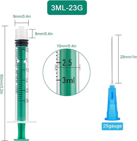 3ml Syringe with 23G 1Inch Lab Supplies, 3ml/cc Luer Lock Syringes for Scientific Labs, Measuring Liquid, Refilling Cartridges or Glue Applicator, Individual Package, 20 Pack（Green） in Kuwait