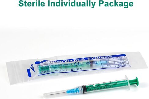 3ml Syringe with 23G 1Inch Lab Supplies, 3ml/cc Luer Lock Syringes for Scientific Labs, Measuring Liquid, Refilling Cartridges or Glue Applicator, Individual Package, 20 Pack（Green） in Kuwait