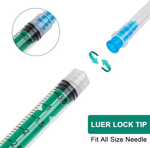 3ml Syringe with 23G 1Inch Lab Supplies, 3ml/cc Luer Lock Syringes for Scientific Labs, Measuring Liquid, Refilling Cartridges or Glue Applicator, Individual Package, 20 Pack（Green） in Kuwait