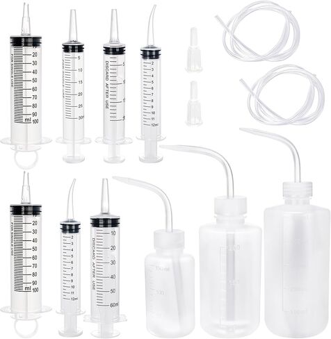 14 Pack Liquid Diet Kit 2 Curved Syringes 5 Plastic Syringe with Tube 3 Wash Squeeze Bottles with 2 Plastic Tubing and 2 Connections for Liquid Measuring Watering Drinking Liquid Food in Saudi Arabia