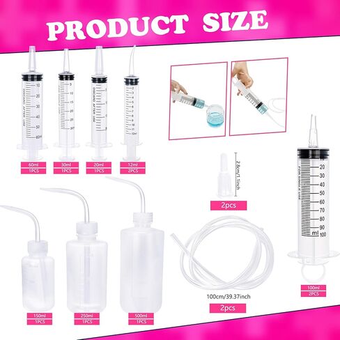 14 Pack Liquid Diet Kit 2 Curved Syringes 5 Plastic Syringe with Tube 3 Wash Squeeze Bottles with 2 Plastic Tubing and 2 Connections for Liquid Measuring Watering Drinking Liquid Food in Saudi Arabia