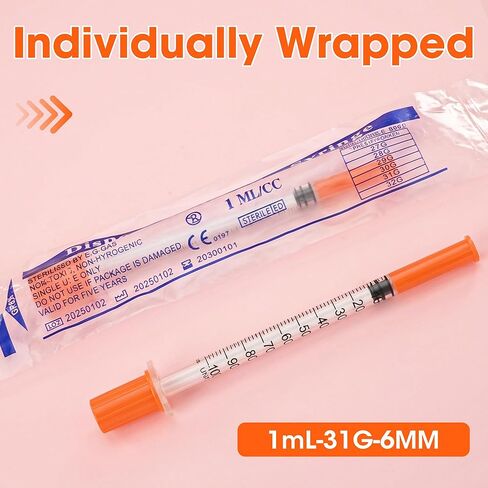 حقنة 1 مل 31 جرام 1/4 بوصة (6 مم) للمختبر والعلوم والسائل، مغلفة بشكل فردي، 100 عبوة in Kuwait