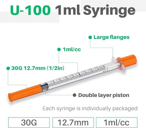 1 ml/cc 30G x 1/2'' (12.7mm) Jeringas, Orange Cap, 100/Box in Saudi Arabia
