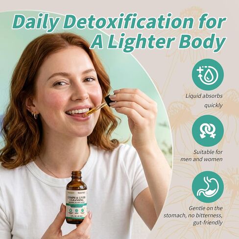 Liposomal Lymphatic Drainage Drops, High Absorption, 23-in-1 Lymphatic Drainage Supplement with Echinacea, Burdock, Elderberry, Vitamin - Immune & Lymph System Support*, Liver Detox & Cleanse, 2 fl oz in Kuwait
