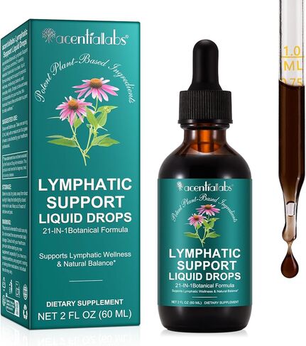 Lymphatic Drainage Drops, 21-in-1 Organic Lymphatic Drainage Supplement with Dandelion Extract, Zine, Burdock Extract,for Lymph System Support, Cleanse | Gluten-Free, 60ml in Kuwait