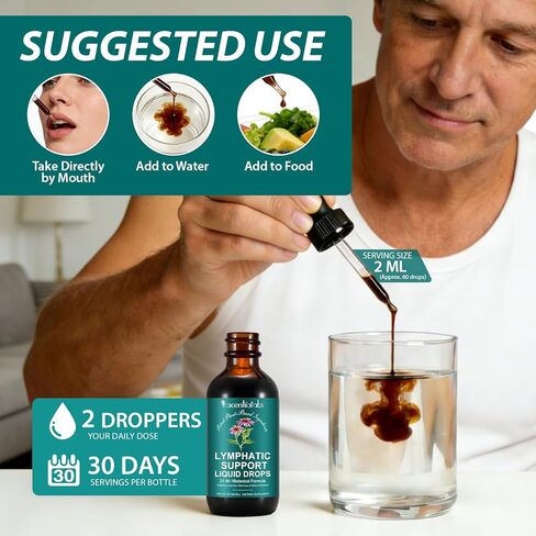 Lymphatic Drainage Drops, 21-in-1 Organic Lymphatic Drainage Supplement with Dandelion Extract, Zine, Burdock Extract,for Lymph System Support, Cleanse | Gluten-Free, 60ml in Kuwait