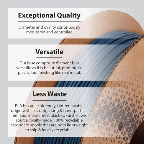 بروتوباستا خيوط طابعة PLA ثلاثية الأبعاد مملوءة بالفولاذ المقاوم للصدأ باللون الأزرق | خيوط طابعة PLA مملوءة بالمعدن من ProtoPlant | 60% فولاذ | خيوط معدنية مركبة صديقة للبيئة من البولندية والباتينا | بكرة معدنية 500 جرام in Kuwait