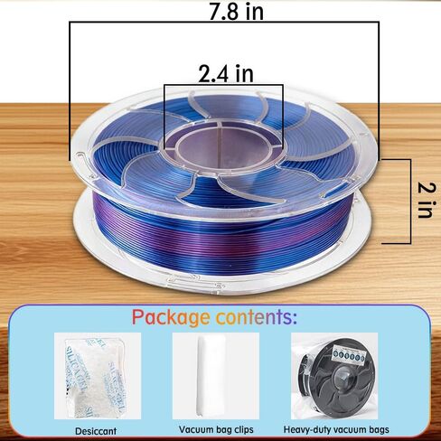 خيوط طابعة حريرية ثلاثية الألوان PLA+ ثلاثية الأبعاد 1.75 مم، خيوط لامعة غير متشابكة الوزن الصافي 250 جرام بكرة (0.55 رطل)، حرير PLA 3 في 1، أزرق + أرجواني in Saudi Arabia