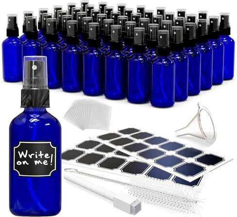 Nevlers 48pk Blue Small Spray Bottles 4 oz| Versatile UV-Proof Small Glass Spray Bottles 4 oz | Ultra Fine Mist Spray Bottles for Face, Spritz Bottle for Hair, Spray Mist Bottle for Oil & More in Kuwait