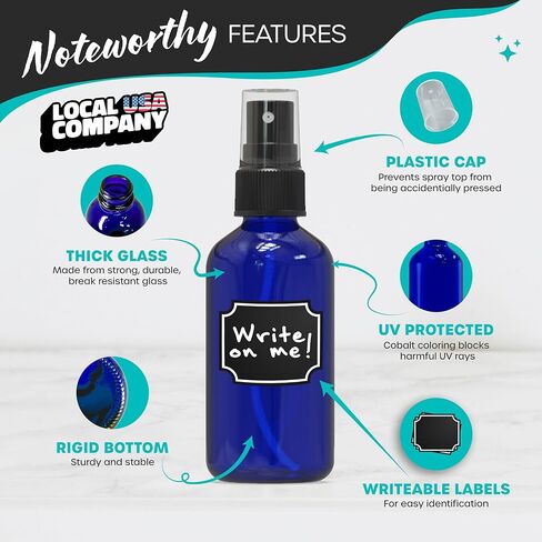 Nevlers 48pk Blue Small Spray Bottles 4 oz| Versatile UV-Proof Small Glass Spray Bottles 4 oz | Ultra Fine Mist Spray Bottles for Face, Spritz Bottle for Hair, Spray Mist Bottle for Oil & More in Kuwait