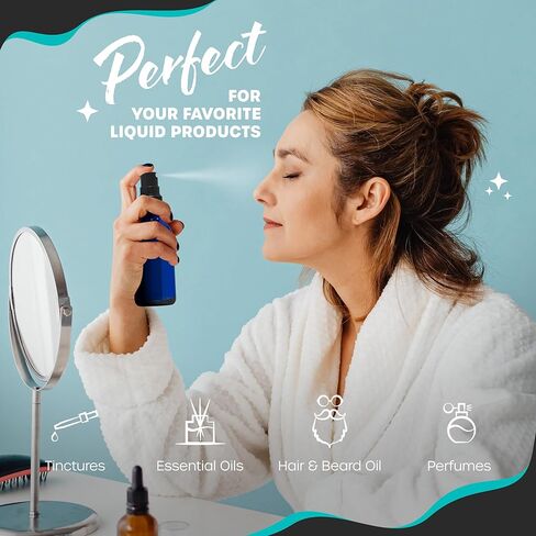 Nevlers 48pk Blue Small Spray Bottles 4 oz| Versatile UV-Proof Small Glass Spray Bottles 4 oz | Ultra Fine Mist Spray Bottles for Face, Spritz Bottle for Hair, Spray Mist Bottle for Oil & More in Kuwait