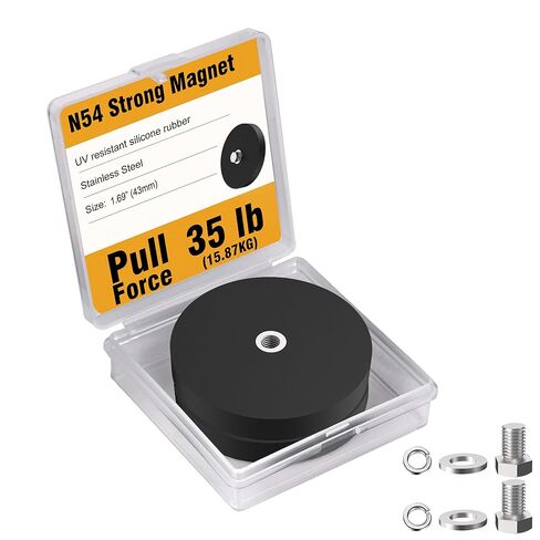 مغناطيسات مغلفة بالمطاط شديدة التحمل، قطعتان، قوة 35 رطلاً، قوة N54، خيط M5، (1.69 بوصة / 43 مم) in Kuwait