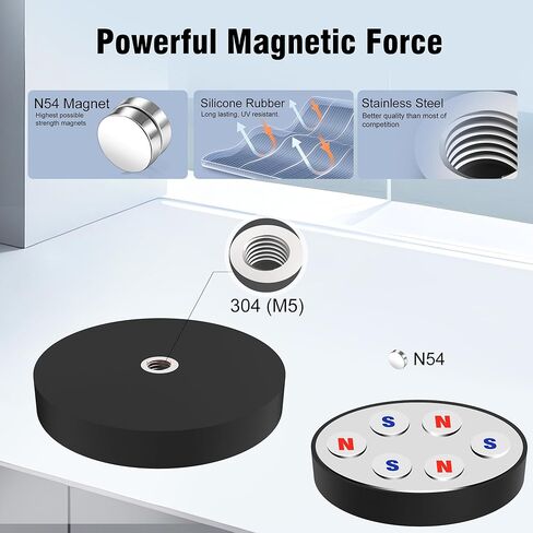مغناطيسات مغلفة بالمطاط شديدة التحمل، قطعتان، قوة 35 رطلاً، قوة N54، خيط M5، (1.69 بوصة / 43 مم) in Kuwait